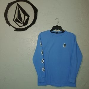 Unisex Volcom Logo Light Blue Long Sleeve T-Shirt Youth L / Womens M / Men Small